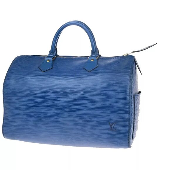 LOUIS VUITTON LV Logo Speedy 30 Travel Hand Bag Epi Leather Blue M43005 86YF352 - Picture 1 of 14